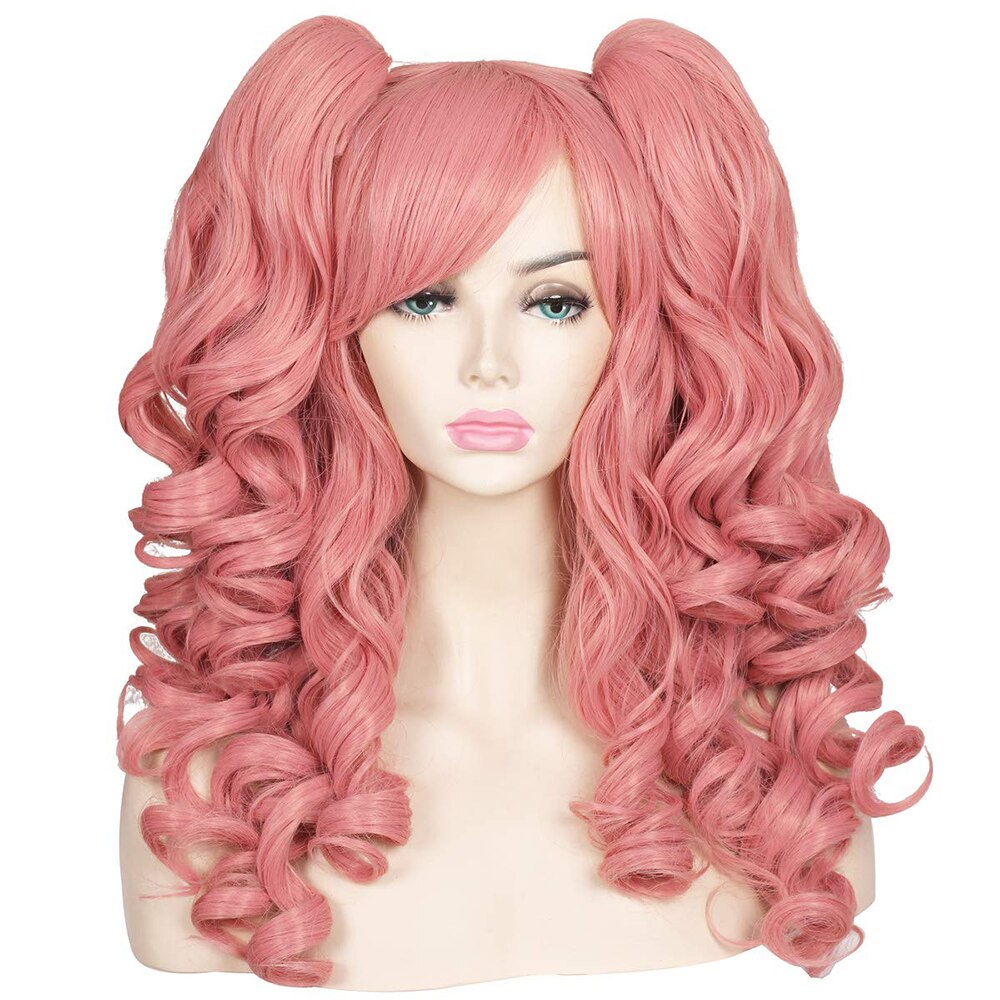 Long Curly Hair Ponytail Lolita Cosplay Lady Synthetic Wig Double Ponytail Detachable Black Gold Pink Purple Gradient Wig