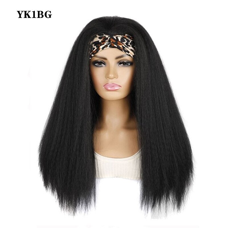 Headband Wig Synthetic Yaki Straight Hair Wigs With Hairband Natural Kinky Straight Wig Daily Use