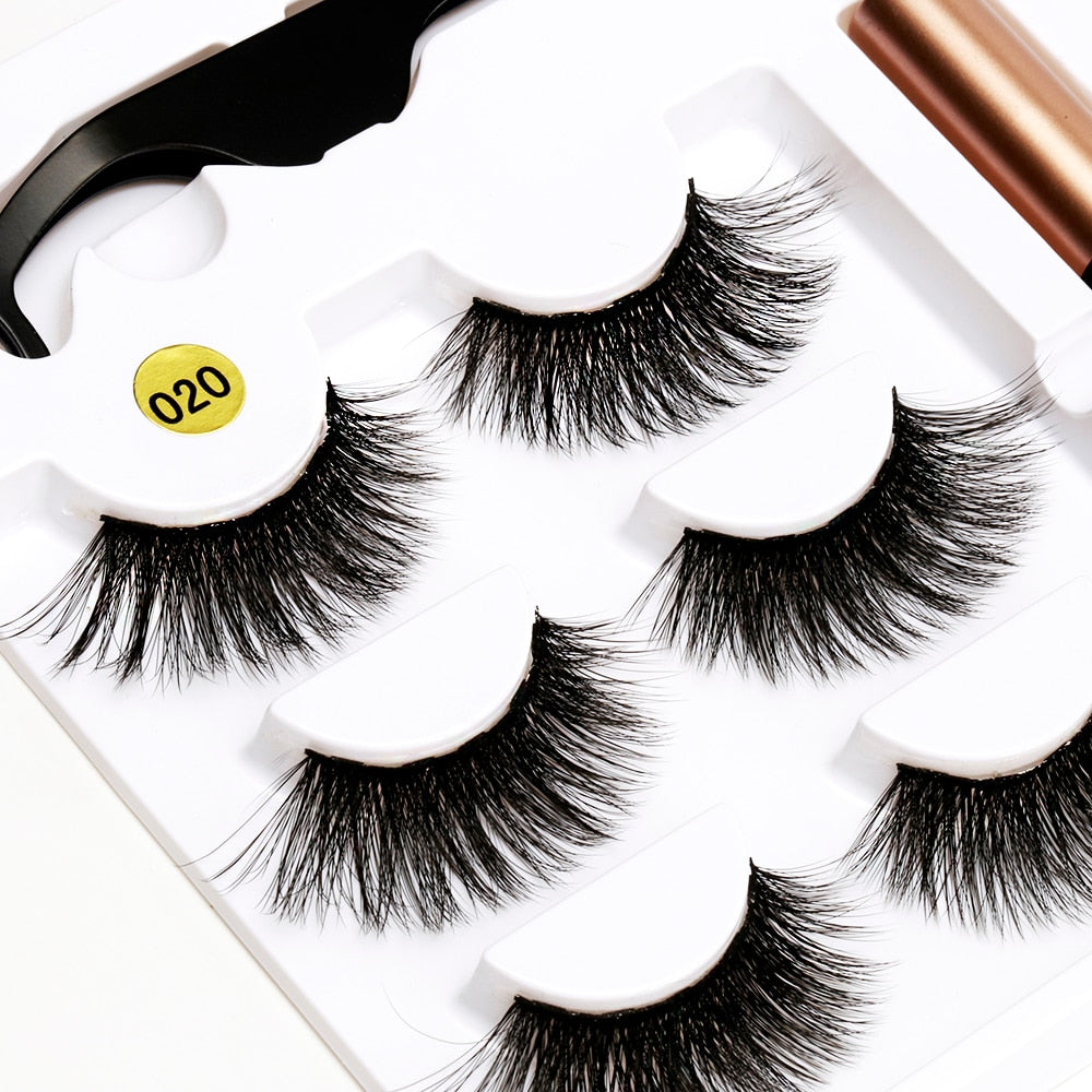 Magnetic Liquid Eyeliner& Magnetic False Eyelashes &Tweezer Set Waterproof Long Lasting Extension