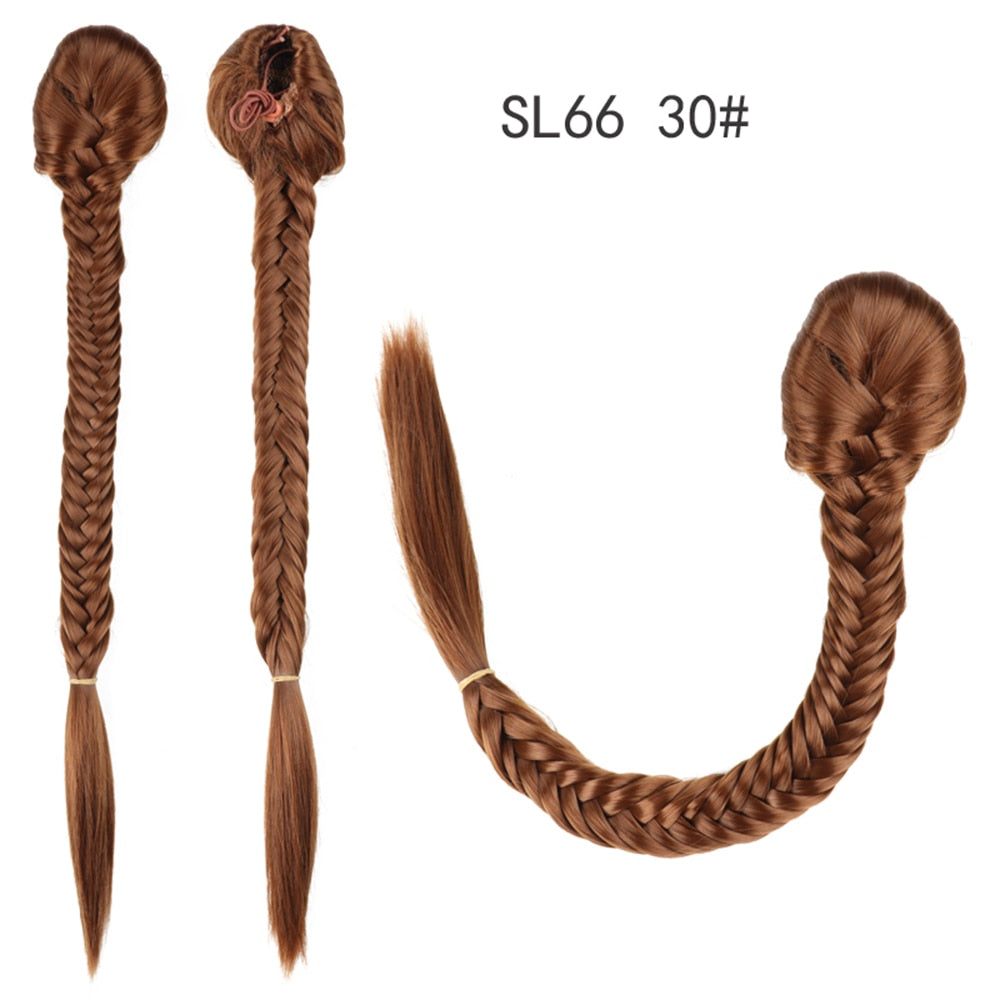 Synthetic Heat Resistant Braided Fishtail Fishbone Drawstring Ponytail Hairpiece Blonde Hair Extensions For Woman