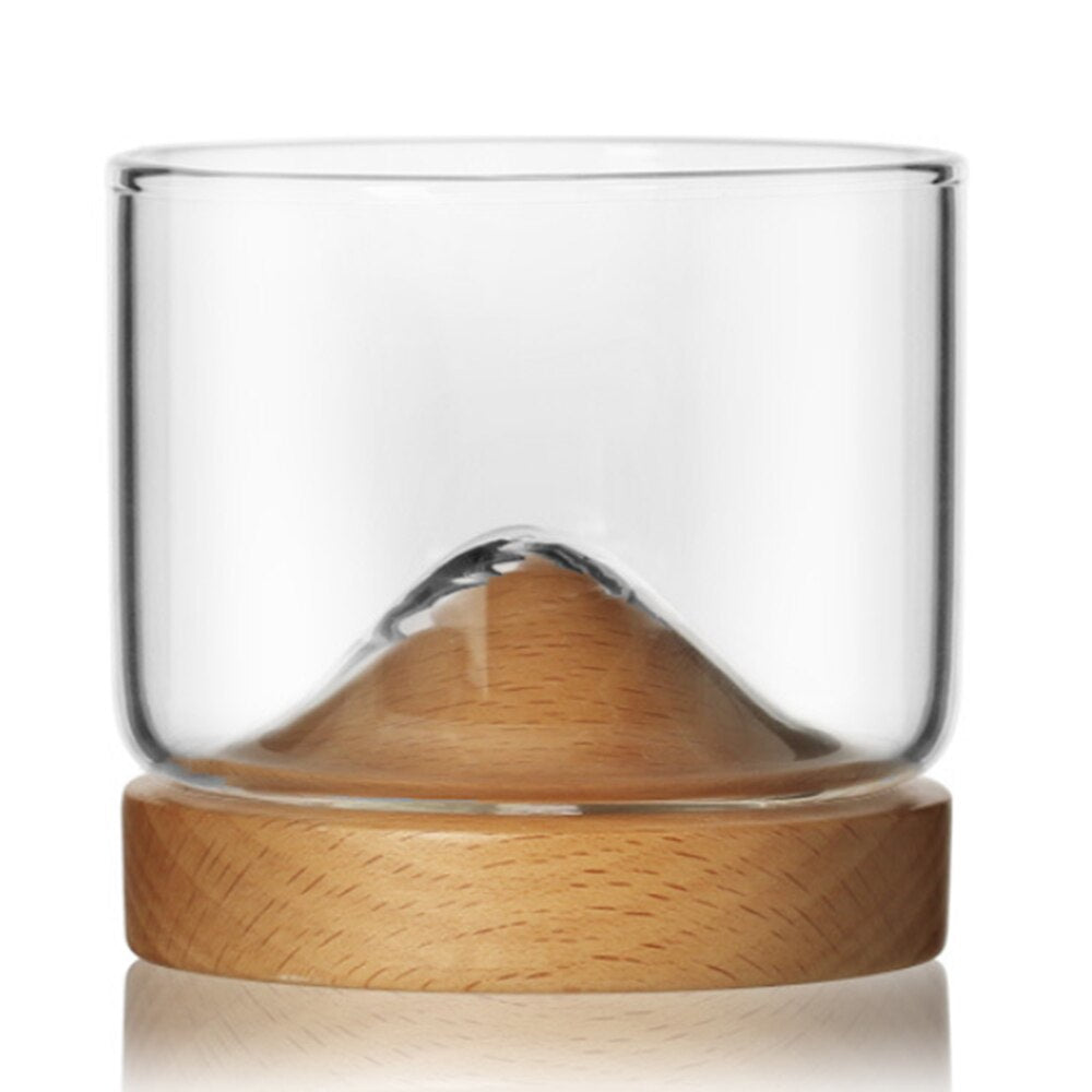 5oz Mountain Wine Glass mug with Wooden chinese tea mug Bottom Whiskey Glasses Japanese Household Tea Cup wood mug