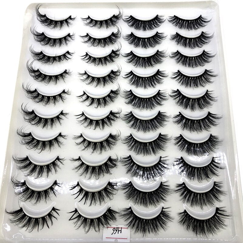 20 pairs long Natural Mink False Eyelashes Cross Dense Handmade Cotton Stalk Eye Lashes Mink Fake Eyelashes