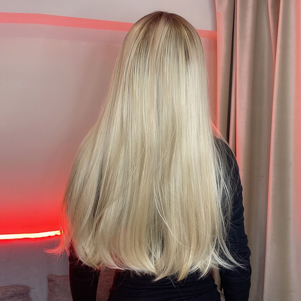 Long Straight Synthetic Wig Ombre Brown Blonde Golden Heat Resistant Wigs Cosplay Party Hair Wig