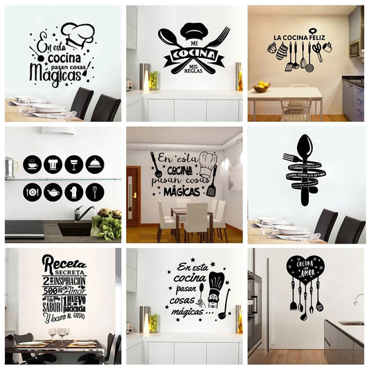 DIY Text Vinyl Kitchen Spanish Quote Wall Stickers Vinyl Wallpaper For Kitchen Rooms Wall Home Decor Sticker Decal