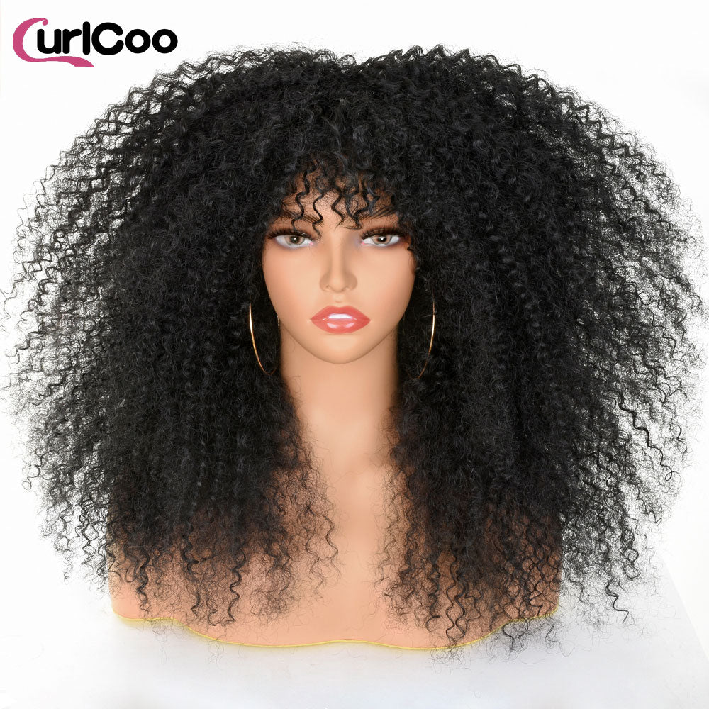 Short Hair Afro Kinky Curly Wig With Bangs For Women Synthetic Ombre Glueless Blonde Red Cosplay Highlight Wigs