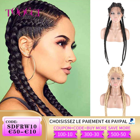 Braided Lace Front Wig African Glueless Box Braids Wig Women Tresse Cornrow Synthetic Lace Braided Wig