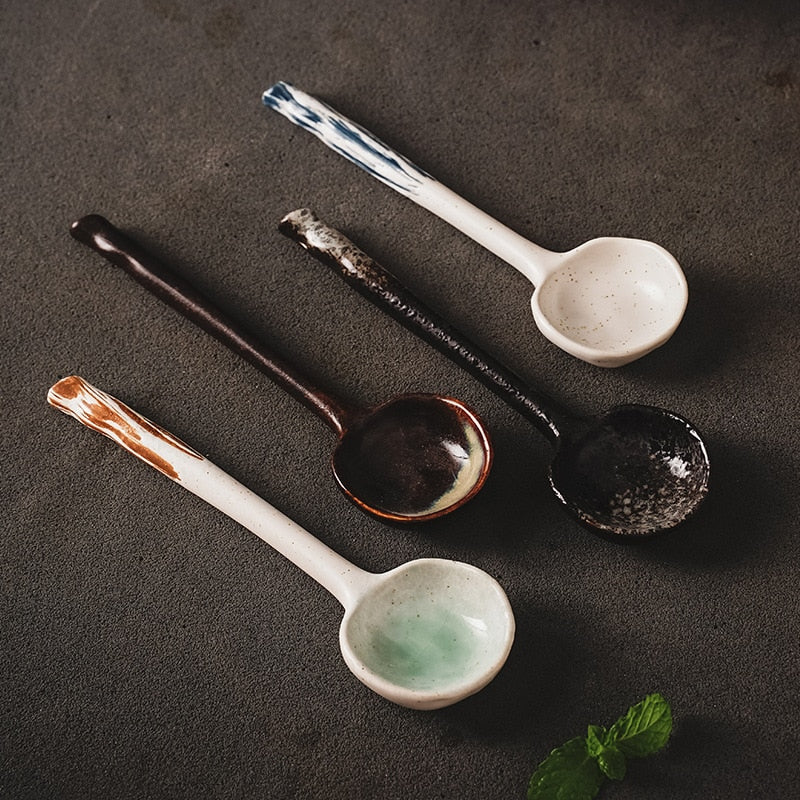 Ceramic Soup Spoon Japanese Tableware Eating Spoon Creative Long handle Spoons Kitchen Cooking Utensil Tool Teaspoon