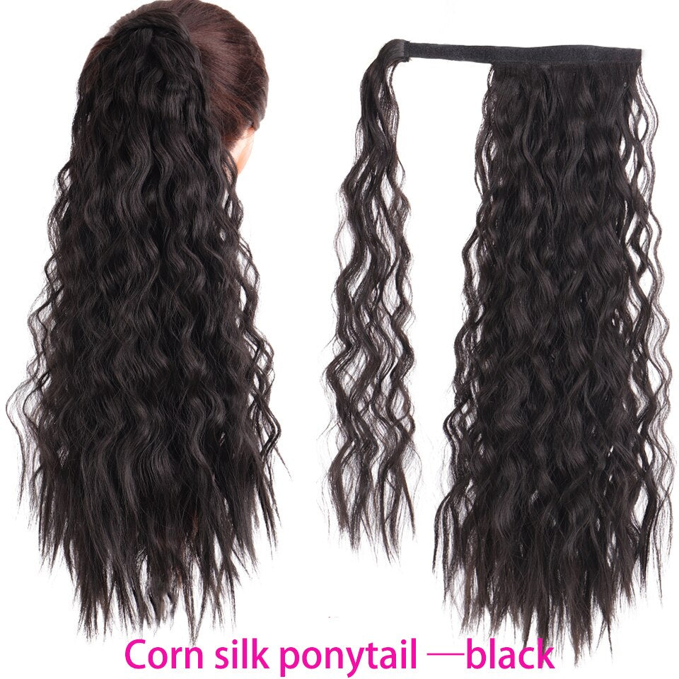 Synthetic Long Straight Wrap Around Clip In Ponytail Hair Extension Heat Resistant Hair Wig