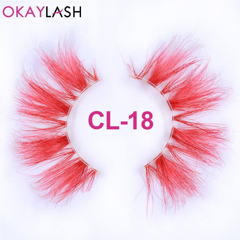 25mm Long Purple and Pink Color Real Mink Cosmetic Fake Colored Eyelash Party Cosplay Halloween Makeup Strip Eye lashes