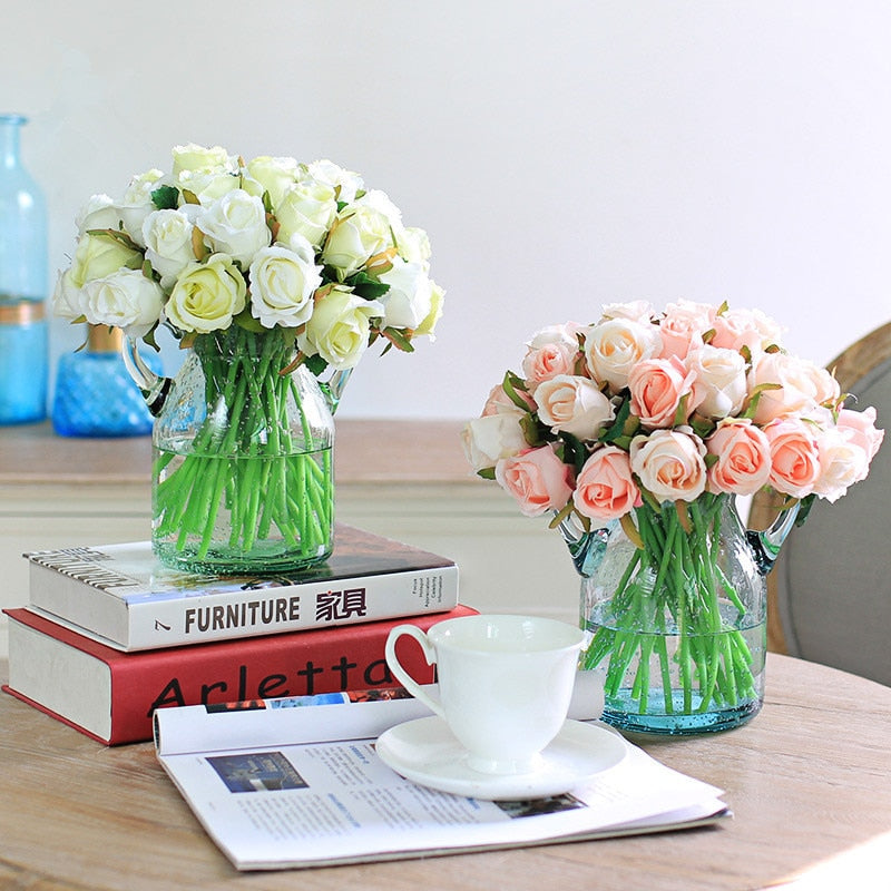 12 Heads/Bundle Artificial Rose Flowers Bride Bouquet Wedding Decorative Vase for Home Decoration Party Supplies Flores