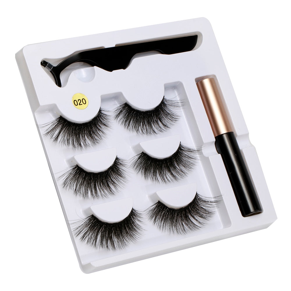 Magnetic Liquid Eyeliner& Magnetic False Eyelashes &Tweezer Set Waterproof Long Lasting Extension