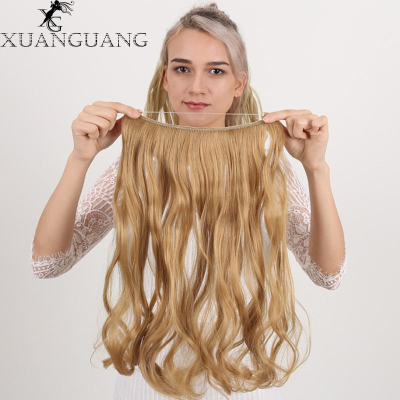Synthetic 24inch Invisible Hair Wire Without No Clip Hair Extension Fishing Line Wig Wavy Hair Female False Hair Piece