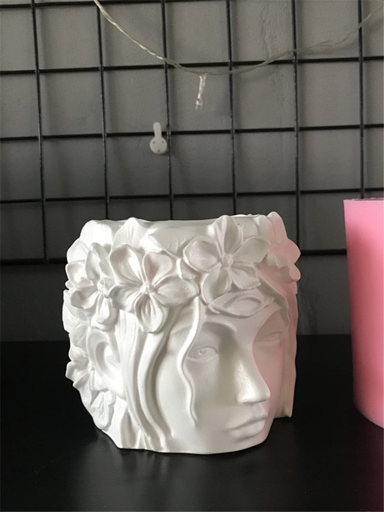 Beautifull 3D Girl Head Cement Vase Mould DIY Concrete Flower Pot Silicone Planter Molds Garden Decorating Craft