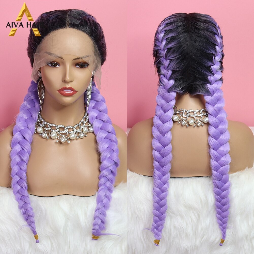 Heat Resistant Synthetic Box Braid Wig Ombre Orange Blonde Synthetic Lace Front Wig Cosplay Braided Wigs