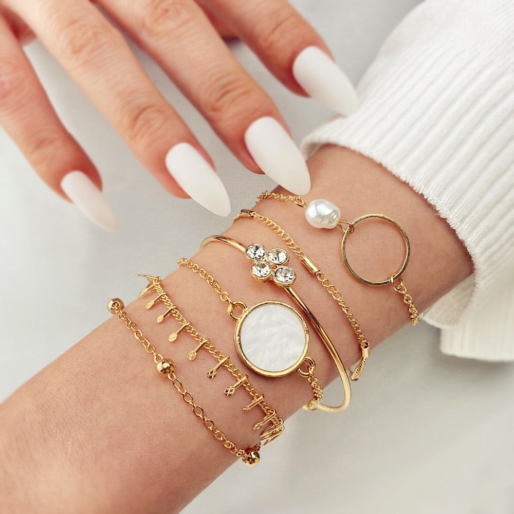 4Pcs/Set Geometric Crystal Charm Bracelets for Women Leaf Bangles Bracelets Set Wrist Chain Boho Bracelet