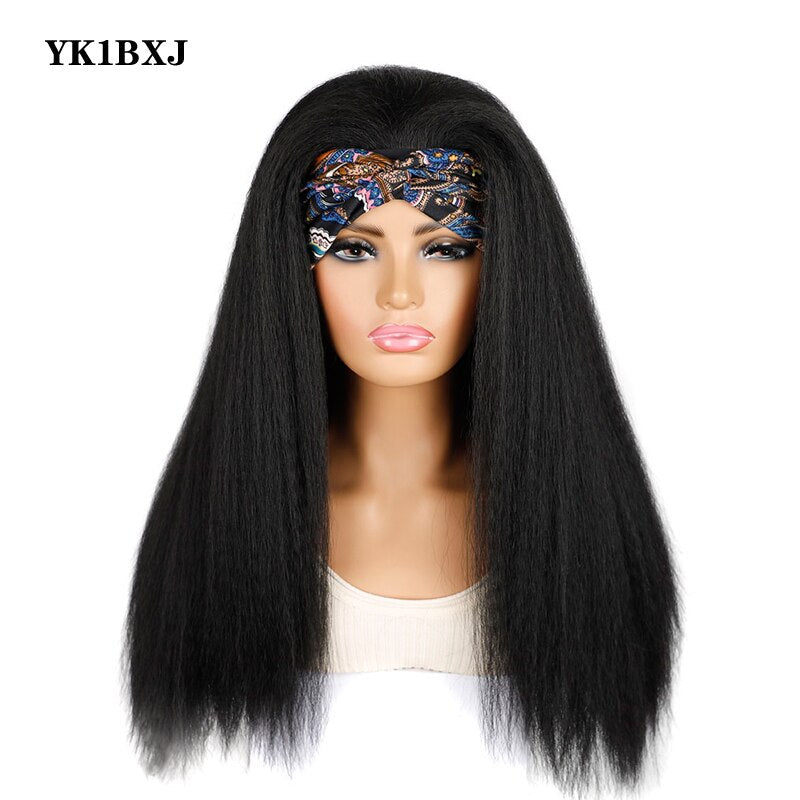 Headband Wig Synthetic Yaki Straight Hair Wigs With Hairband Natural Kinky Straight Wig Daily Use