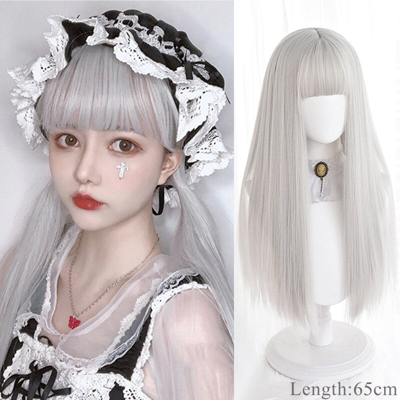 Synthetic Hair Black and Pink Wig Long Straight Hair Cosplay Lolita Wig Two Tone Ombre Color Women Heat Resistant Wigs