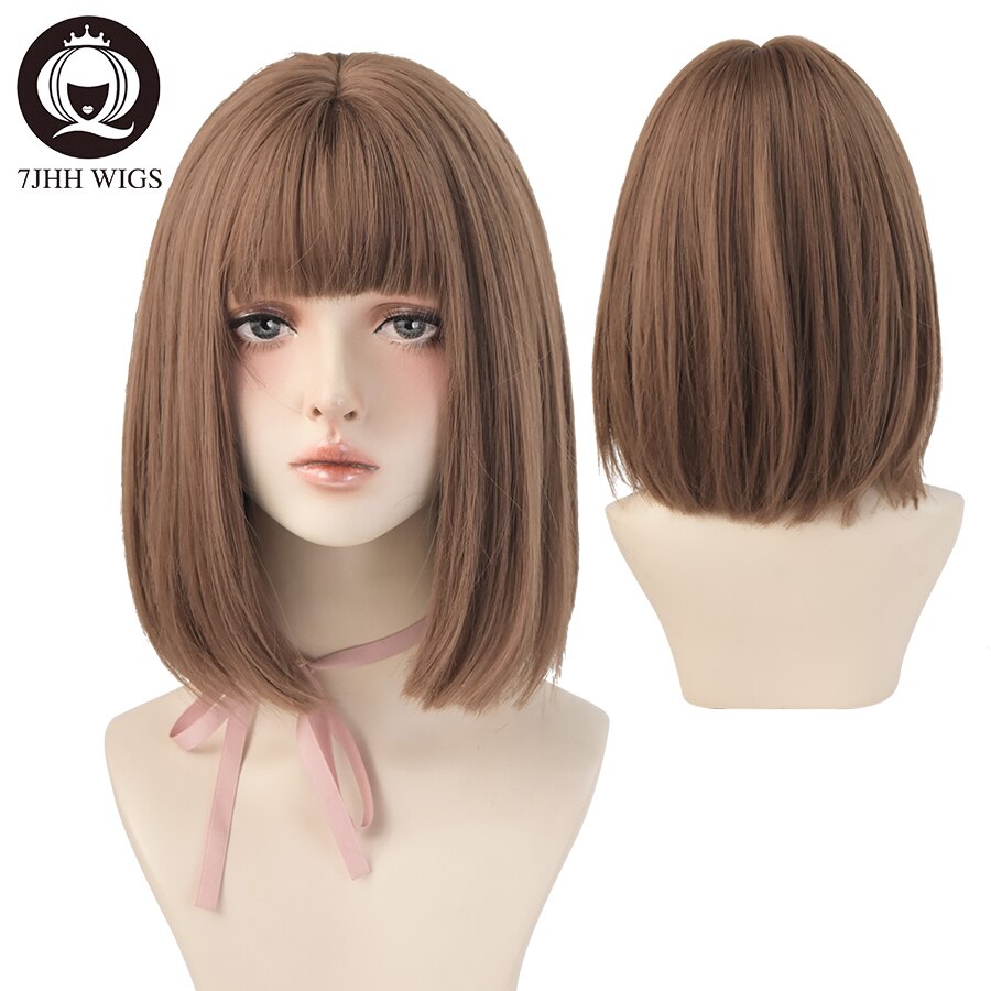WIGS Black Short Bob Wig for Girl Daily Wear Synthetic Wig Natural Supple Summer Heat resistant Wig With Bangs