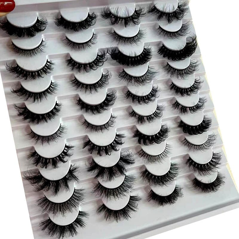 20 pairs long Natural Mink False Eyelashes Cross Dense Handmade Cotton Stalk Eye Lashes Mink Fake Eyelashes