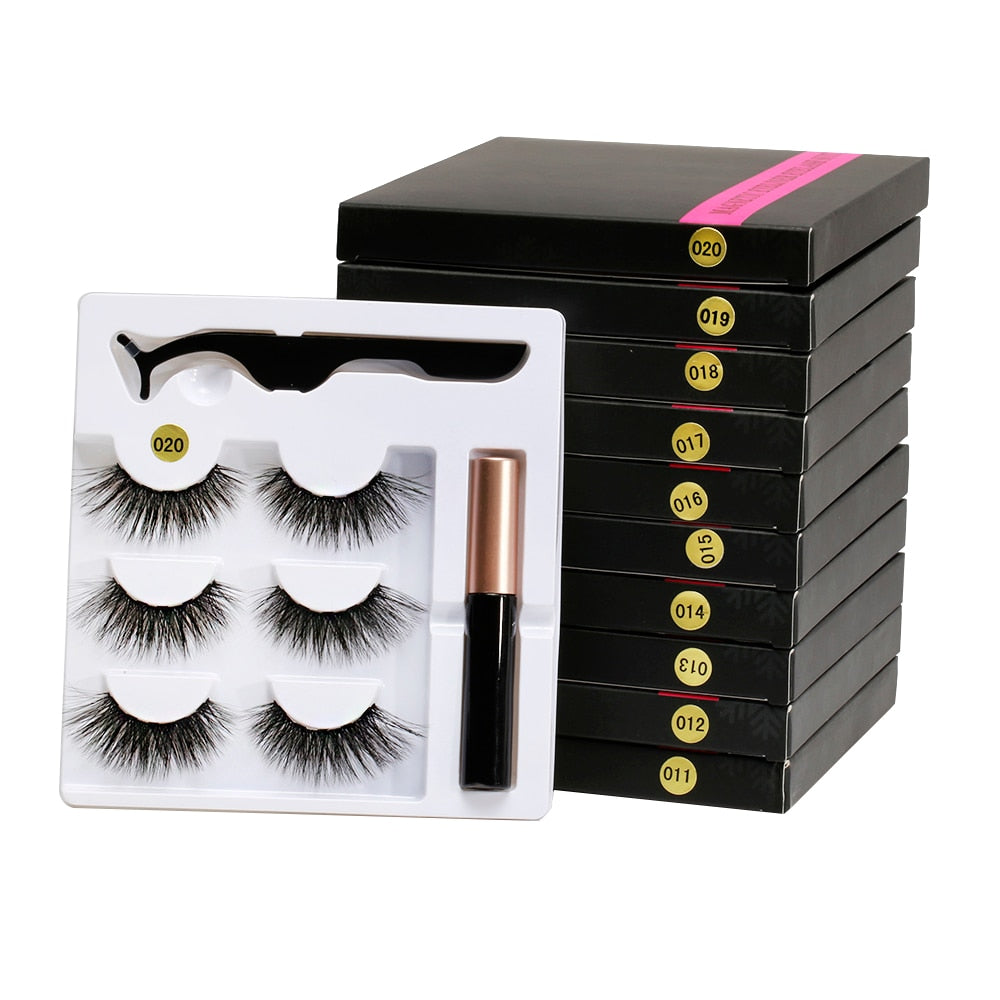 Magnetic Liquid Eyeliner& Magnetic False Eyelashes &Tweezer Set Waterproof Long Lasting Extension