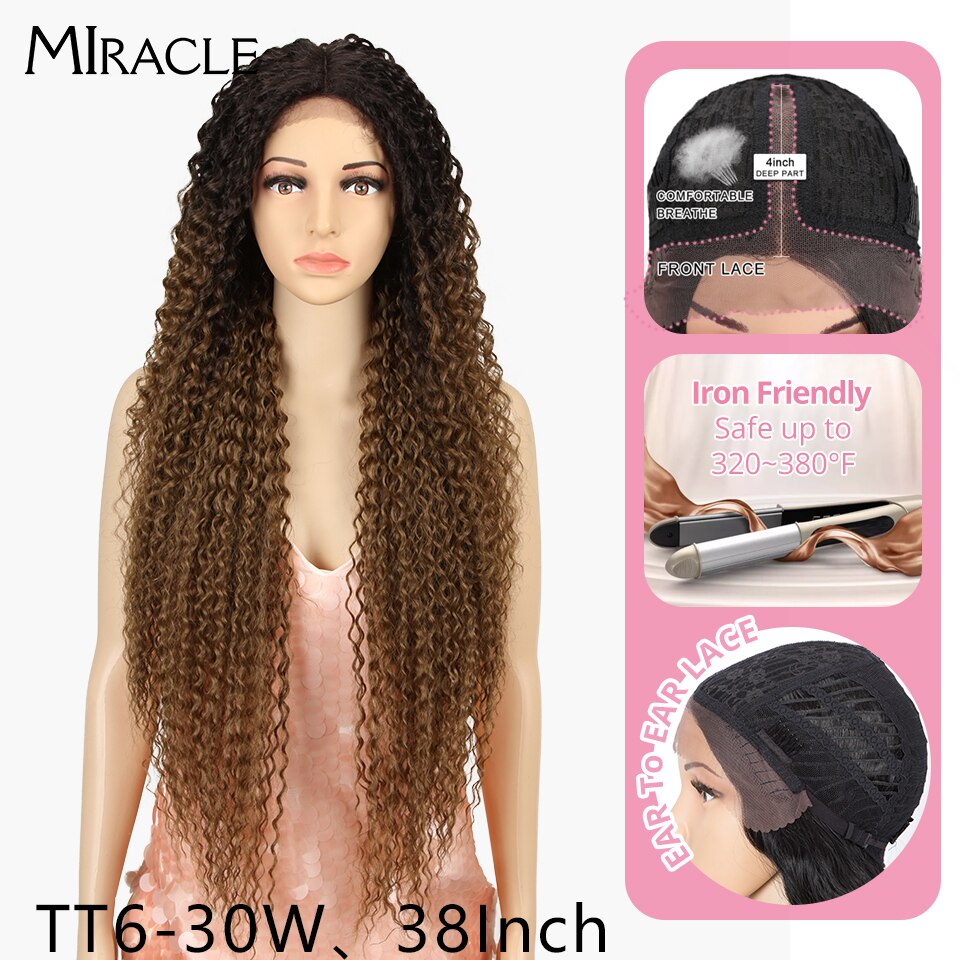 Synthetic Lace Wig Curly 30Inch Afro Kinky Curly Lace Natural Wave Blonde Wig High Temperature Fiber Hair