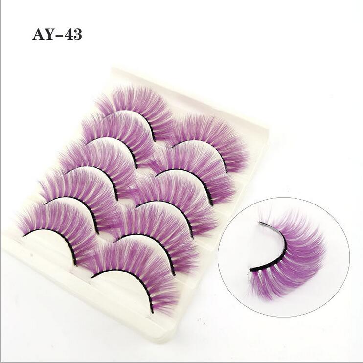 5 Pairs 3D White Mink Lashes Natural Long Thick Fluffy Colorful False Eyelashes Lash Extension