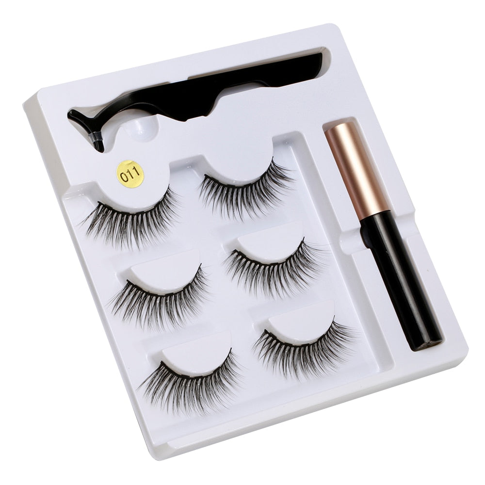 Magnetic Liquid Eyeliner& Magnetic False Eyelashes &Tweezer Set Waterproof Long Lasting Extension