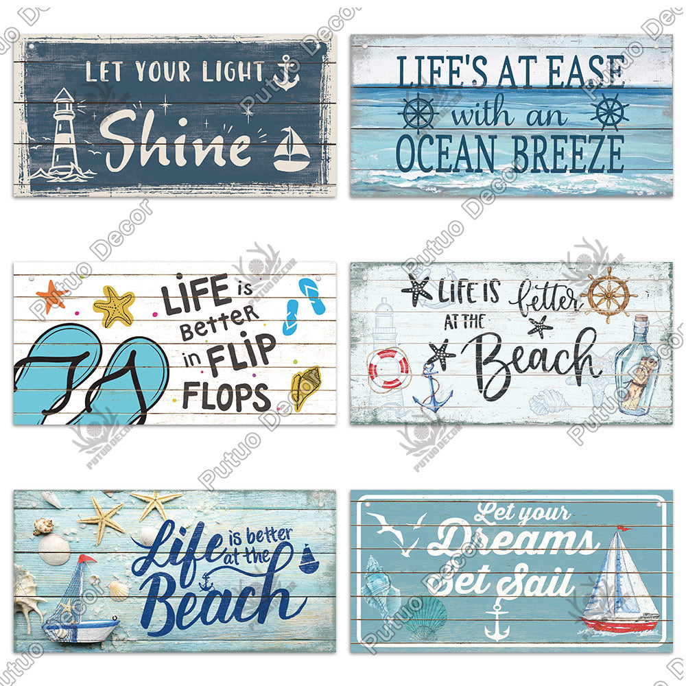 Putuo Decor Beach Home Signs Wood Wall Plaque Wooden Signs Welcome Decor Hanging Plate for Beach House Home Bedroom Tent Decor