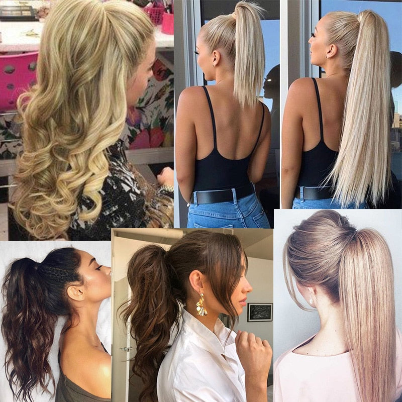 Synthetic 24inch Claw Clip Ponytail Extension Wavy Ponytail Long Straight Hair Ponytail Extension Clip Type Woman Wig