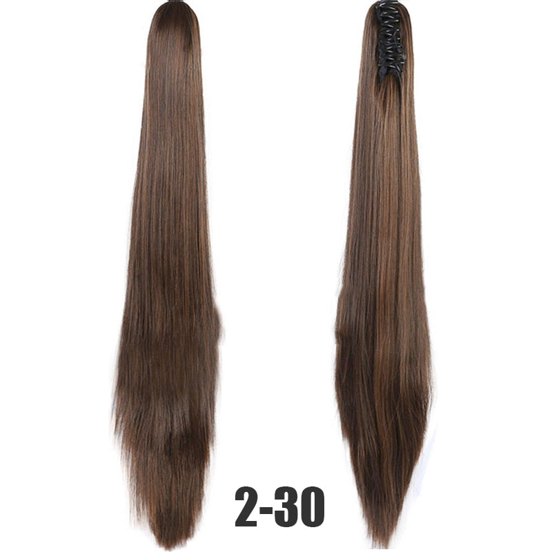 Synthetic 24inch Claw Clip Ponytail Extension Wavy Ponytail Long Straight Hair Ponytail Extension Clip Type Woman Wig