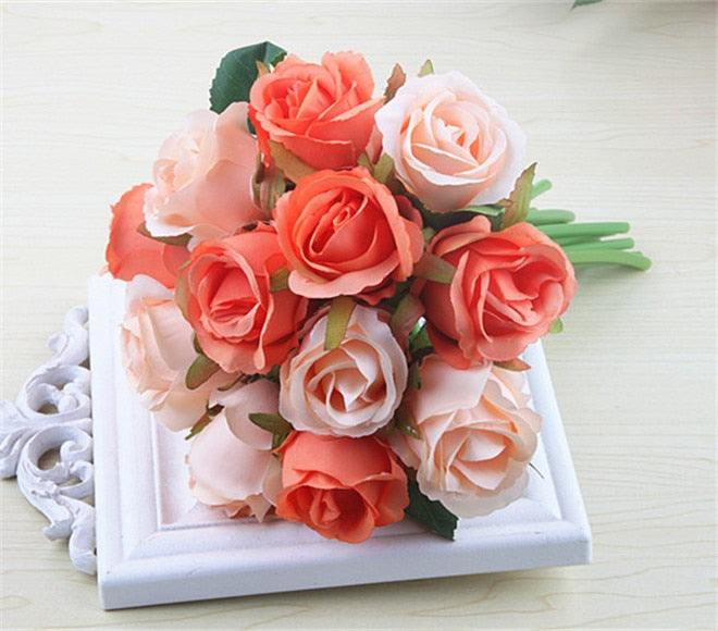12 Heads/Bundle Artificial Rose Flowers Bride Bouquet Wedding Decorative Vase for Home Decoration Party Supplies Flores