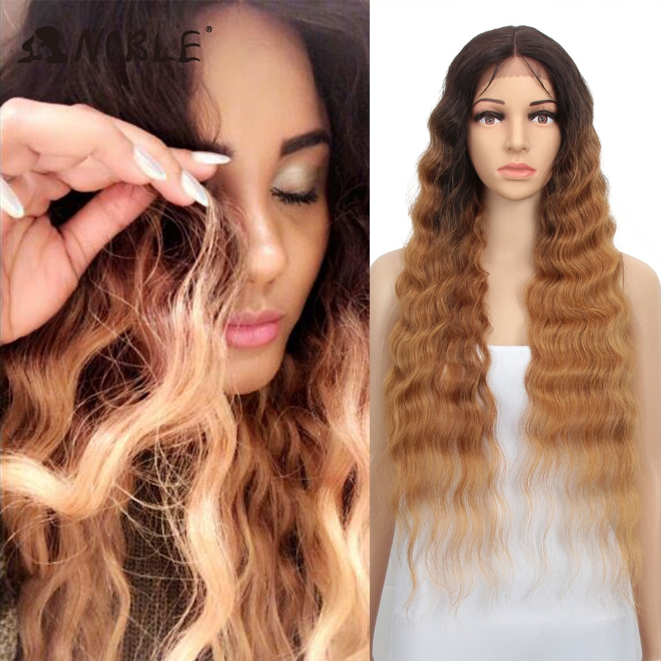 Synthetic Lace Wig 30 Inch Long Wavy Wig Ombre Blonde Wig Synthetic Lace Wigs Cosplay Synthetic Lace Wig