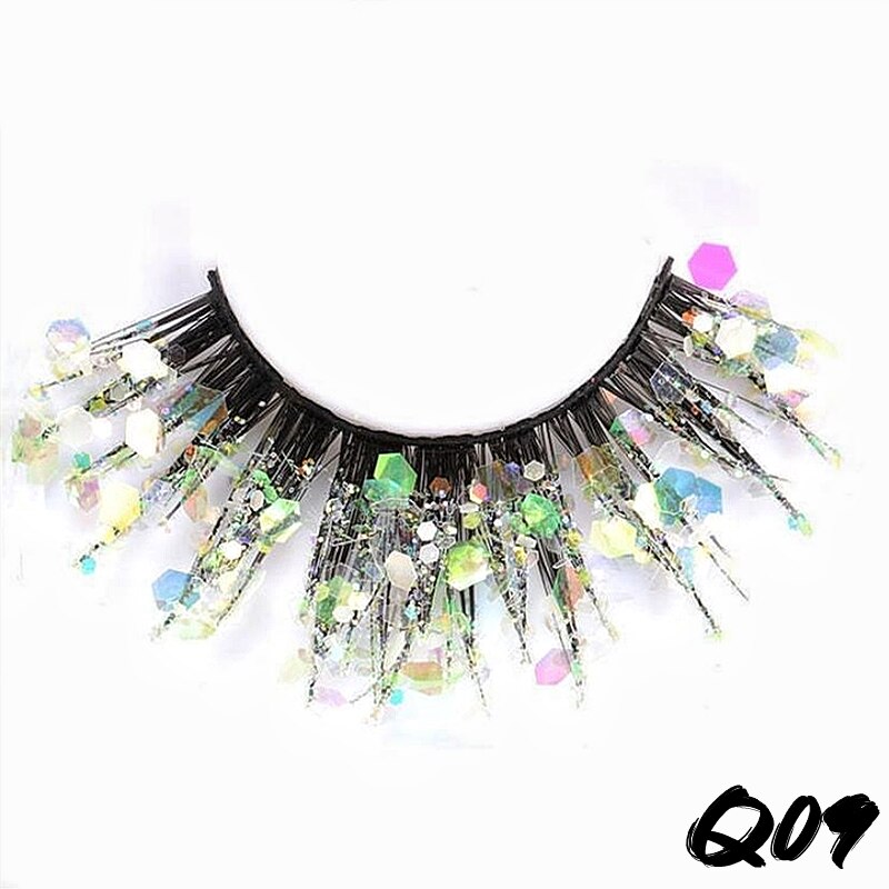 3 Pair Colored Shining Gold Glitter Eyelashes Handmade Dramatic Purple Colorful Rainbow Lashes For Party Show Halloween Cosplay