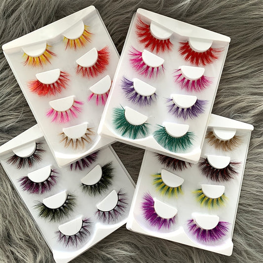 3D Fluffy Colored Eye Lashes Natural Dramtic Red Yellow Purple White Cosplay Eye Lash Reusable Eyelashes