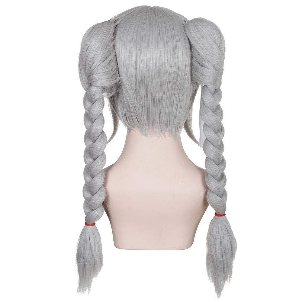 Anime Danganronpa Dangan Ronpa Peko Pekoyama Silver and White Double Ponytail Braided Cosplay Halloween Synthetic Wig