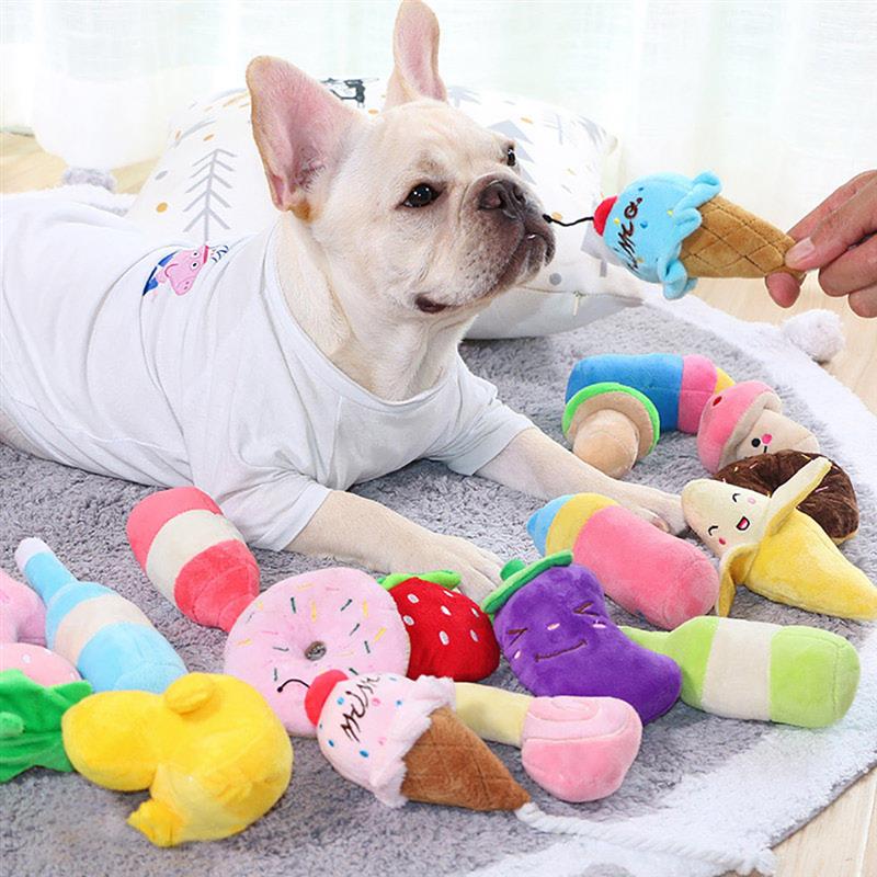 1pc Plush Dog Toy Cartoon Donuts Shape Bite-Resistant Chew Toy Squeaky Supplies Dog Favors