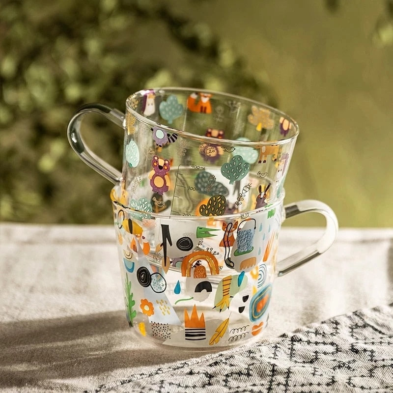Cartoon Flower Coffee Mug Glass Water Cup Handgrip Milk Breakfast Drinkware Cup