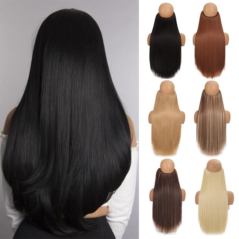 Invisible Wire No Clip One Piece Hair Extensions Secret Fish Line Hair Pieces Wave Straight Synthetic Fake 24 inch