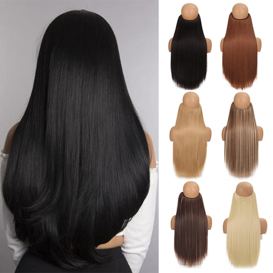 Invisible Wire No Clip One Piece Hair Extensions Secret Fish Line Hair Pieces Wave Straight Synthetic Fake 24 inch