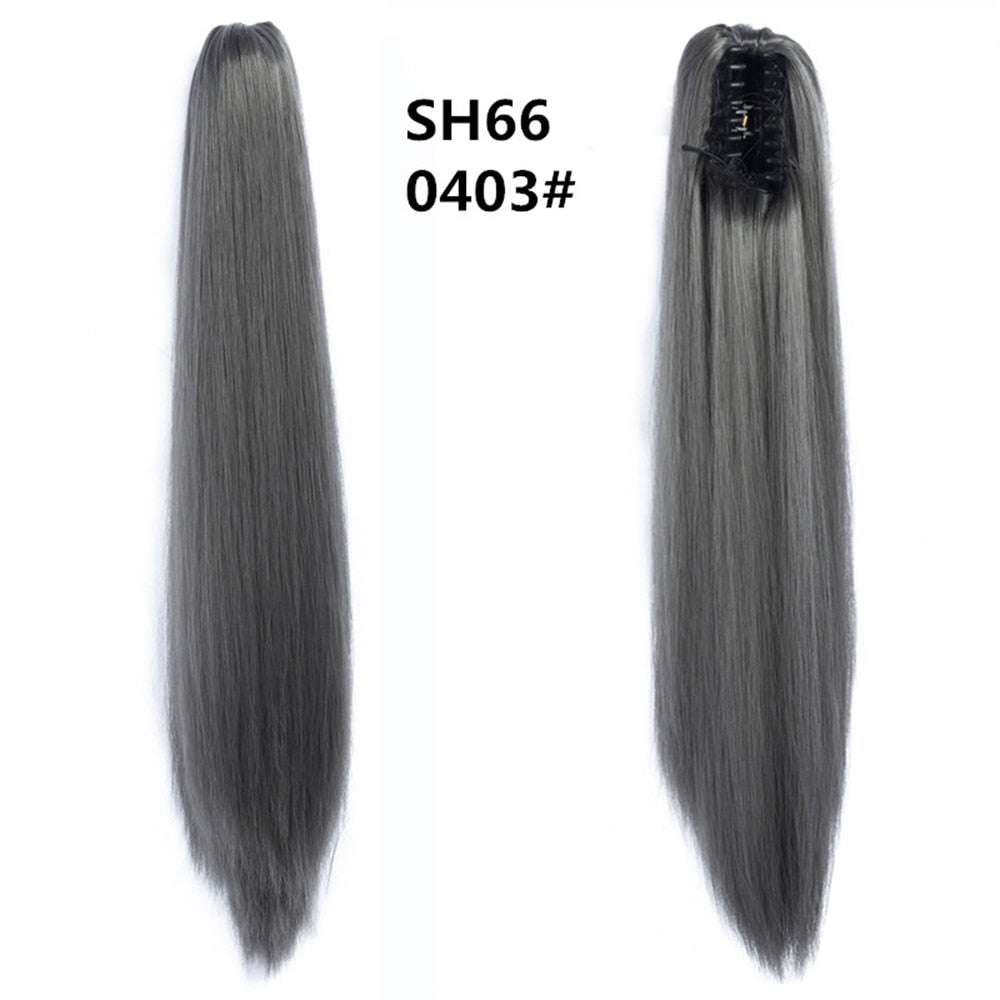 20Inch Short Curly Wavy Ponytail Hair Extensions Synthetic Claw On Hairpieces For Women Brown Black Color