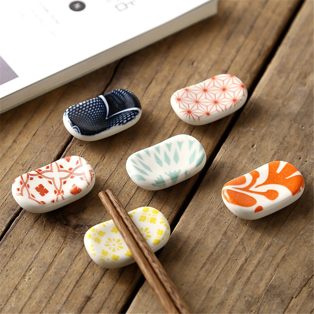 Nordic Style Underglaze Ceramic Tableware Japanese Restaurant Simple Oval Spoon Chopstick Holder Bracket Utensil