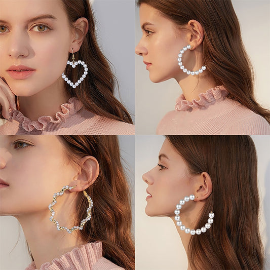 Vintage Oversize Pearl Hoop Earrings Unique Twisted Big Earrings Circle Earring Brinco Statement Jewelry