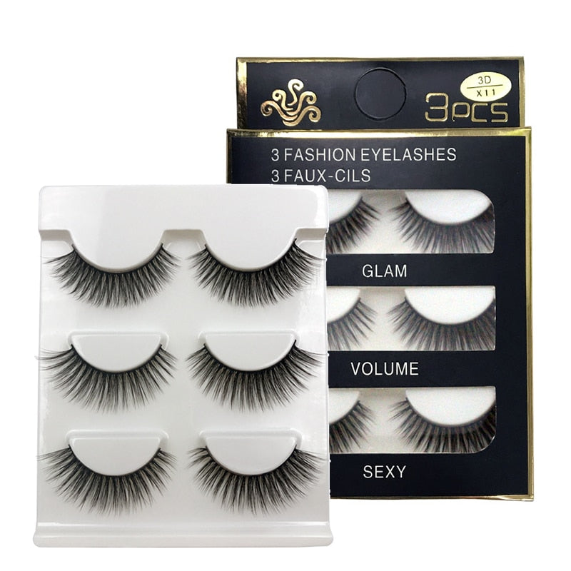 3 Pairs natural false eyelashes thick 3D mink soft long eyelash extension fake eyelash