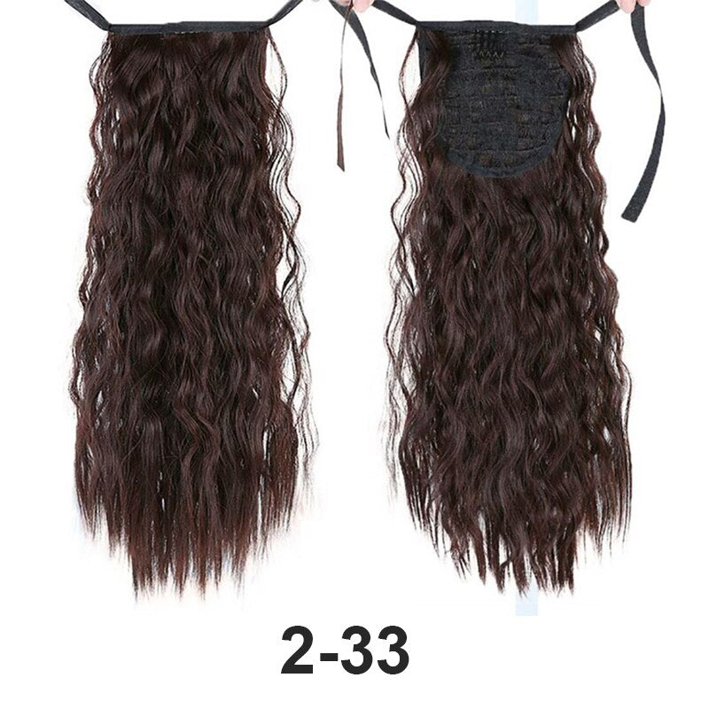 Natural Wave Pony Tail Fake Hair Extension Heat Resistant Synthetic Long Wavy Wrap Around Clip In Ponytail Hair