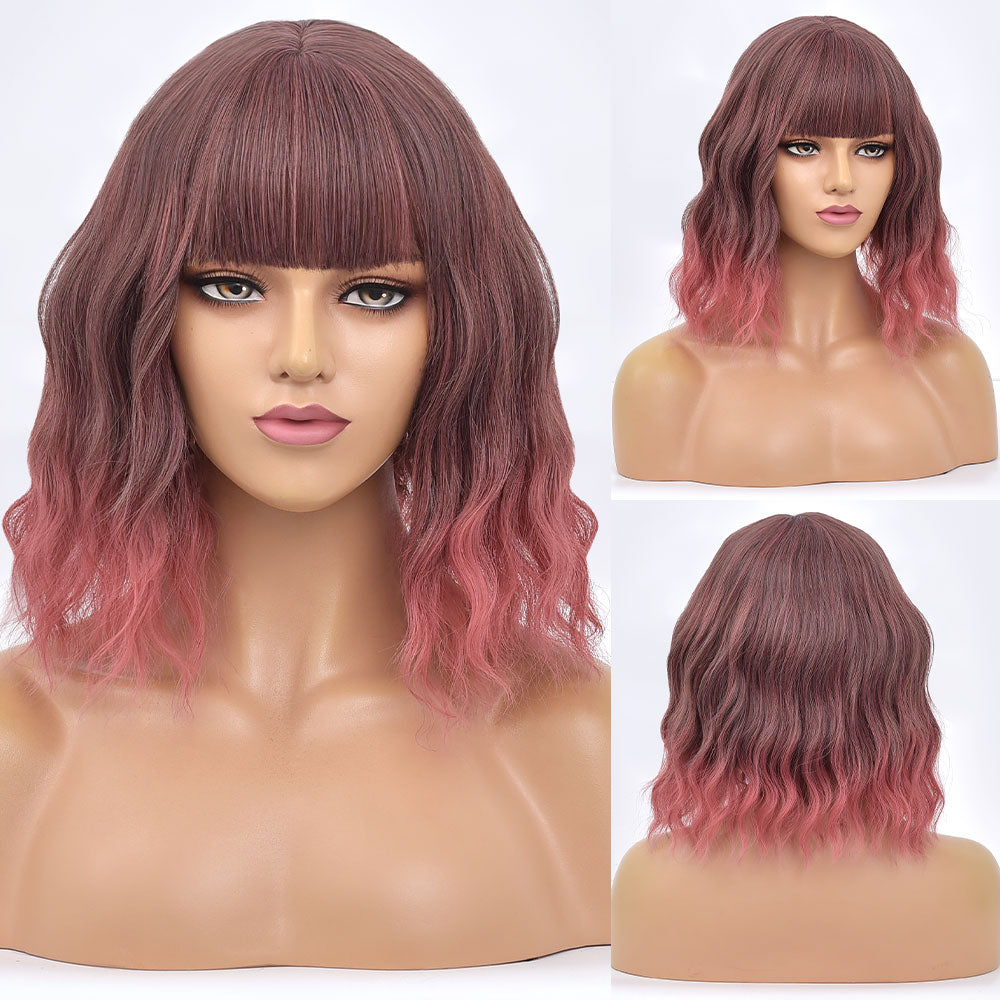 Purple Ombre Short Bob Body Wave Synthetic Wigs For Women Cosplay Wig With Bangs White Synthet Natural Hair Lolita Pelucas
