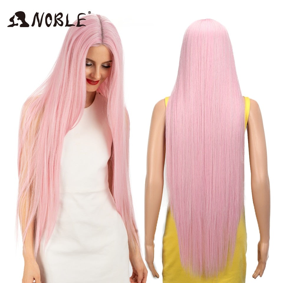 Noble Cosplay Wigs Long Straight Synthetic Lace Wig 38 Inch Pink Ombre Blonde Wig Synthetic Lace Wig