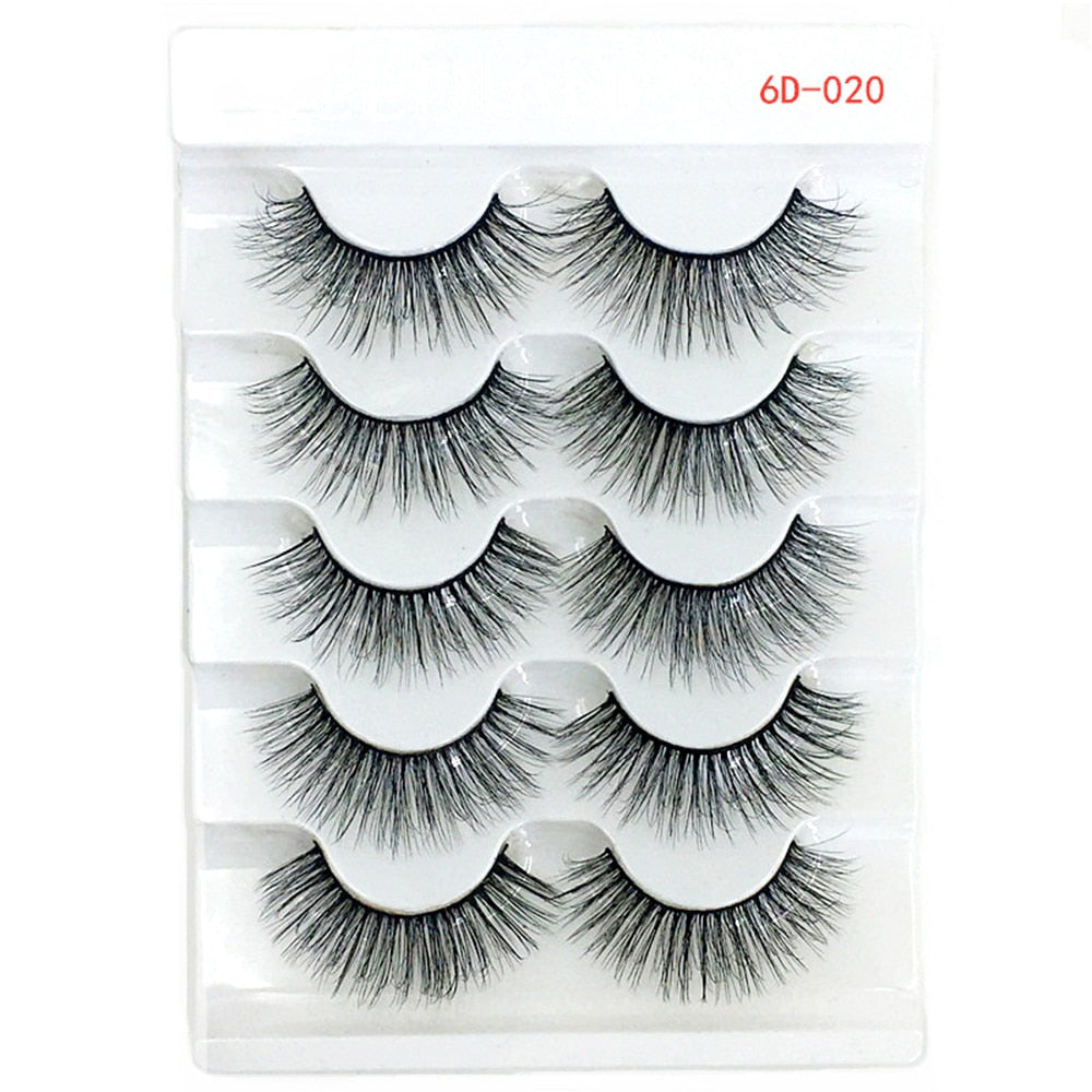 5 Pairs 3D Faux Mink Hair False Eyelashes Wispies Fluffies Drama Natural Long Soft Handmade Cruelty-free Black Lashes