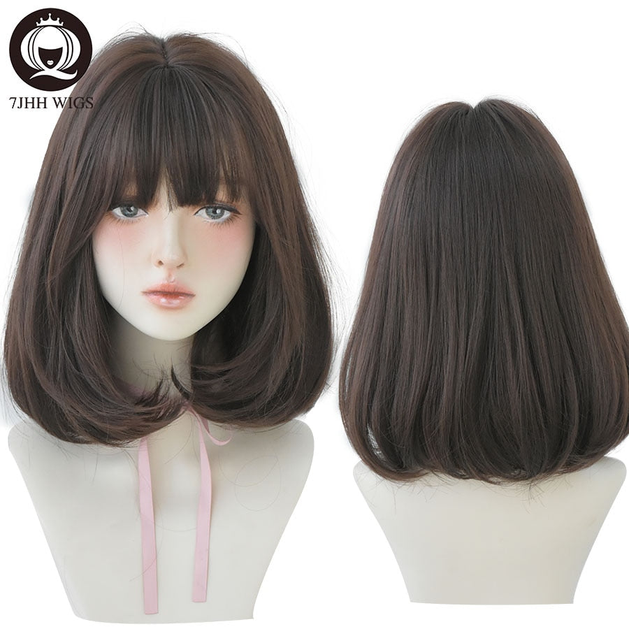 Natural Comfortable Synthetic Wig Black Shoulder Straight Hair 14 Inch Fashion Hairstyle Wig