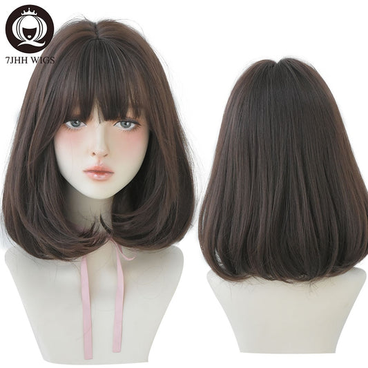 Natural Comfortable Synthetic Wig Black Shoulder Straight Hair 14 Inch Fashion Hairstyle Wig