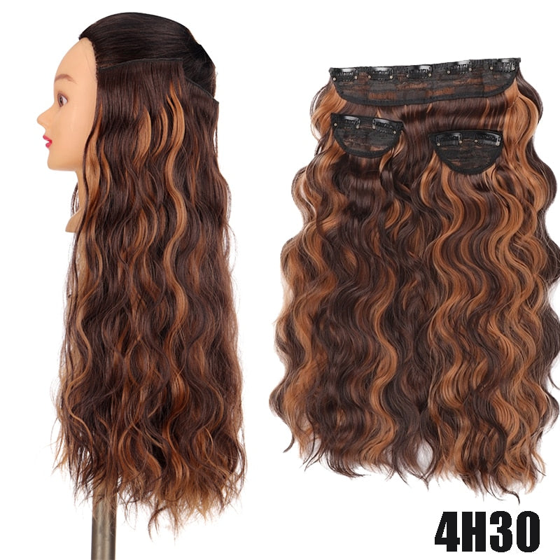 Synthetic Long Curly Hair 20 Inches High Temperature Fiber Extension Hairpin Black Brown Wave Wig 3 Pieces/set Women